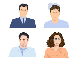 flat portrait avatar of  men and a woman, vector illustration