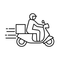 Shipping fast delivery man riding motorcycle icon symbol, Pictogram flat outline design for apps and websites, Isolated on white background, Vector illustration
