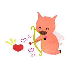 Cute cupid pig shooting an arrow