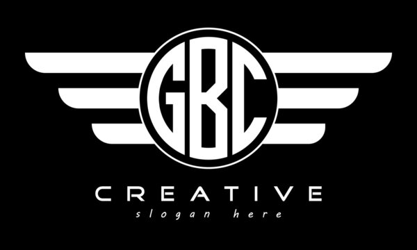 GBC three letter monogram type circle letter logo with wings vector template.