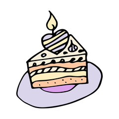 Vector Happy Birthday card. Cute illustration with Birthday Cake and a Candle. Make a wish background.