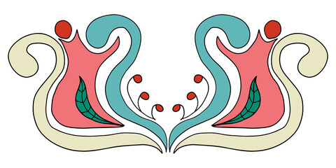 Abstract doodle cartoon floral divider isolated on white background. Sprouts with leaves and berries.