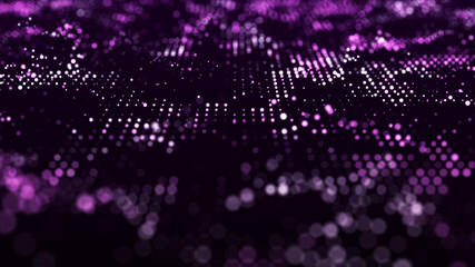 Abstract technology wave of particles. Big data visualization. Background with motion dots and lines. Artificial intelligence.