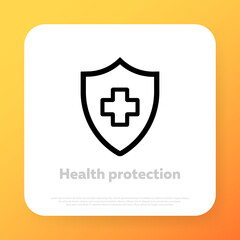 Virus protection icon, vector. Hygiene shield, bacterial prevention. Medical support. Health care. Medical symbol. Can be used for topics like medicine, clinic, health care. Vector illustration