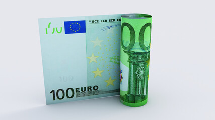 3D render of one hundred euro isolated on white background.