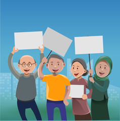 Several seniors demonstrated, Vector illustration.