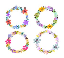 cartoon set of wreath. colorful vector illustration, flat style. design for print, greeting card, poster decoration, cover
