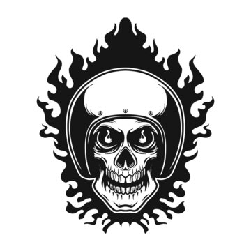 Skull Fire Helmet Vector Illustration Tatto Design