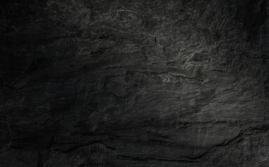 Dark grey black slate background or texture. Black granite slabs background. Panorama.	