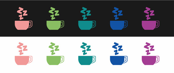 Set Chamomile tea icon isolated on black and white background. A useful therapeutic drink from flowers of chamomile medicinal. Vector