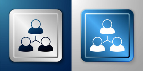 White Online class icon isolated on blue and grey background. Online education concept. Silver and blue square button. Vector