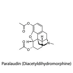 Paralaudin molecular structure, flat skeletal chemical formula. Opioid, painkiller, narcotic, analgesic drug used to treat . Vector illustration.