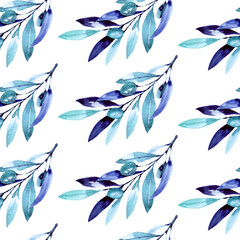 Fototapeta na wymiar Seamless pattern with Watercolor olives on white