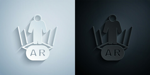Paper cut Augmented reality AR icon isolated on grey and black background. Virtual futuristic wearable devices. Paper art style. Vector