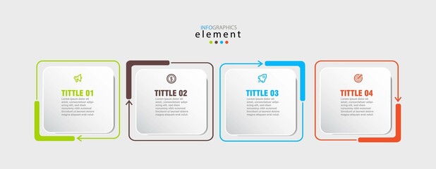 business infographics design with simple style and 4 options, processes or step. Creative design with marketing icons. Vector illustration. Eps10
