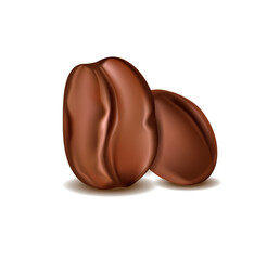 Realistic grain concept. Colorful sticker with fragrant coffee beans. Element for brewing delicious hot drinks. Design for packages. Cartoon 3D vector illustration isolated on white background