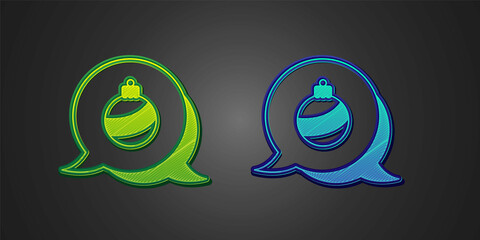 Green and blue Christmas ball icon isolated on black background. Merry Christmas and Happy New Year. Vector