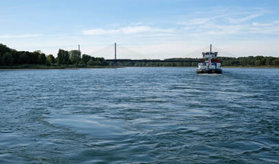Naklejka premium Beautiful view from a boat on the Rhine river near Cologne, Germany