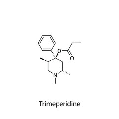Trimeperidine molecular structure, flat skeletal chemical formula. Opioid, painkiller, narcotic, analgesic drug used to treat . Vector illustration.