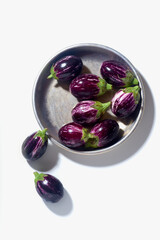 Flat lay with mini striped aubergines