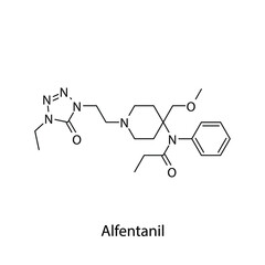 Alfentanil molecular structure, flat skeletal chemical formula. Opioid, painkiller, narcotic, analgesic . Vector illustration.