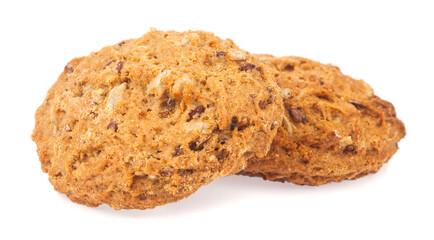 Oatmeal cookies isolated on white background.