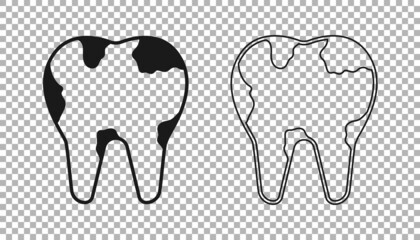 Black Broken tooth icon isolated on transparent background. Dental problem icon. Dental care symbol. Vector