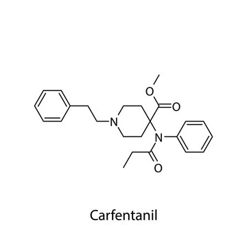 Carfentanil molecular structure, flat skeletal chemical formula. Opioid, painkiller, narcotic, analgesic . Vector illustration.