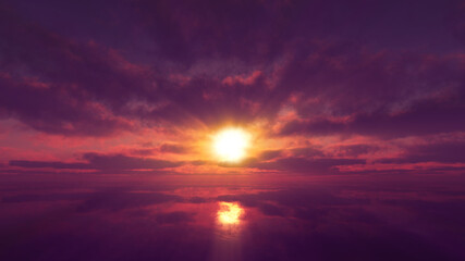 Fototapeta na wymiar sunset calmly sea sun ray 3d render