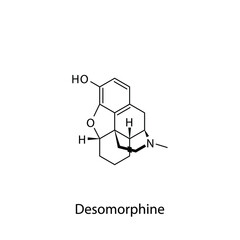 Desomorphine molecular structure, flat skeletal chemical formula. Opioid, painkiller, narcotic, analgesic drug used to treat . Vector illustration.