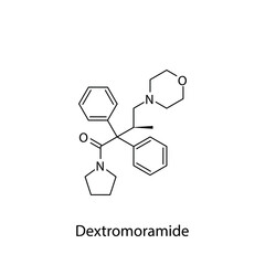 Dextromoramide molecular structure, flat skeletal chemical formula. Opioid, painkiller, narcotic, analgesic . Vector illustration.