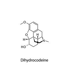 Dihydrocodeine molecular structure, flat skeletal chemical formula. Opioid, painkiller, narcotic, analgesic . Vector illustration.