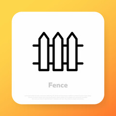 Fence line vector icon. Thin line black fence icon, flat vector.