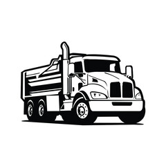 Dump truck silhouette. Black and white tipper truck vector isolated in white background