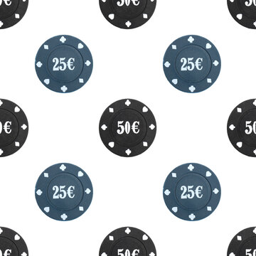 seamless pattern casino poker chips isolated on white