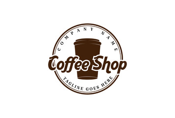 Retro Vintage Circular Paper Coffee Cup Badge Emblem Stamp Label for Cafe Bar Restaurant Logo Design Vector