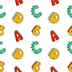 Vector seamless pattern with letters. Children’s illustration with abc in bright color. For print, stationery, fabric, textile, background.