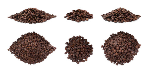 Set with roasted coffee beans on white background. Banner design