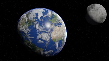 earth, planet, world in space with moon