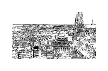 Building view with landmark of Lubeck is the 
city in Germany. Hand drawn sketch illustration in vector.