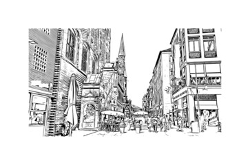 Building view with landmark of Lubeck is the 
city in Germany. Hand drawn sketch illustration in vector.