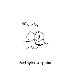 Methyldesorphine molecular structure, flat skeletal chemical formula. Opioid, painkiller, narcotic, analgesic . Vector illustration.