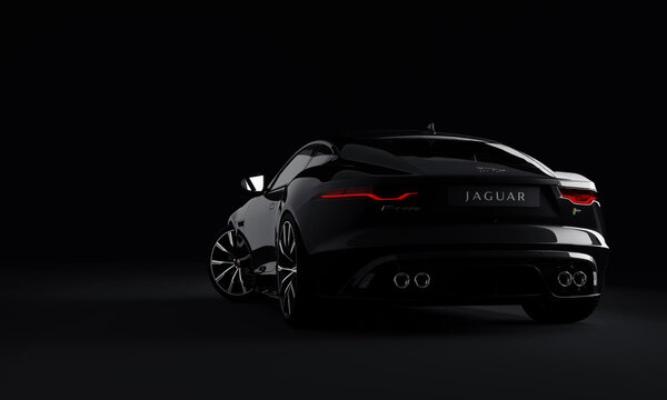 Black Sportcar for background page, brochure template, booklet, flyer. 3D render.