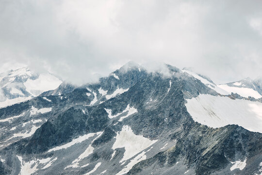 Snow-capped peaks on the Italian Alps. The picture was taken on the top of Presena glacier (Trentino-South Tyrol).