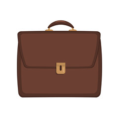 vintage leather classic brown briefcase in flat style