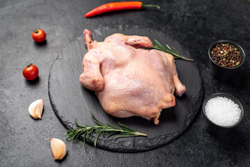 small raw chicken on a stone background