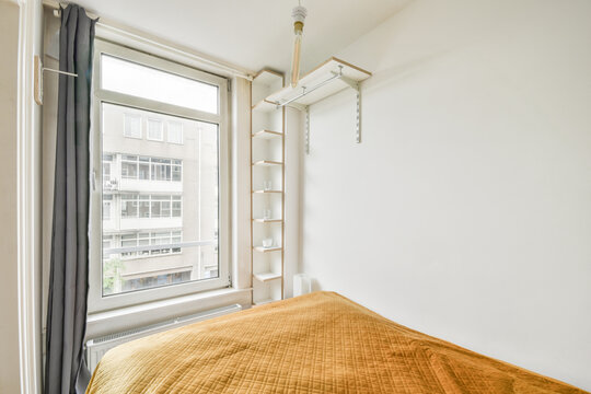Bedroom interior with comfortable bed
