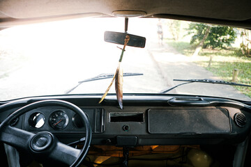 Car with black steering wheel