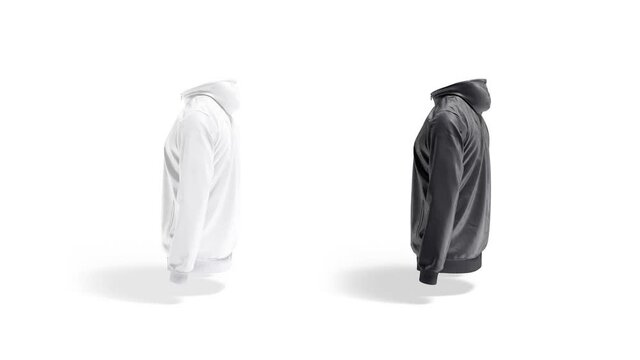 Blank black and white windbreaker with zipper mockup, looped rotation