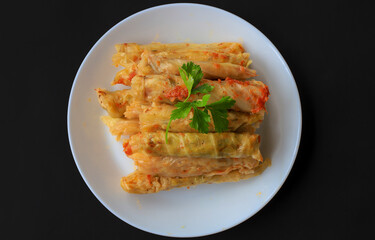 Lahana Sarma, Turkish traditional food,a boiled cabbage leaf that is formed into a roll with a stuffing of rice